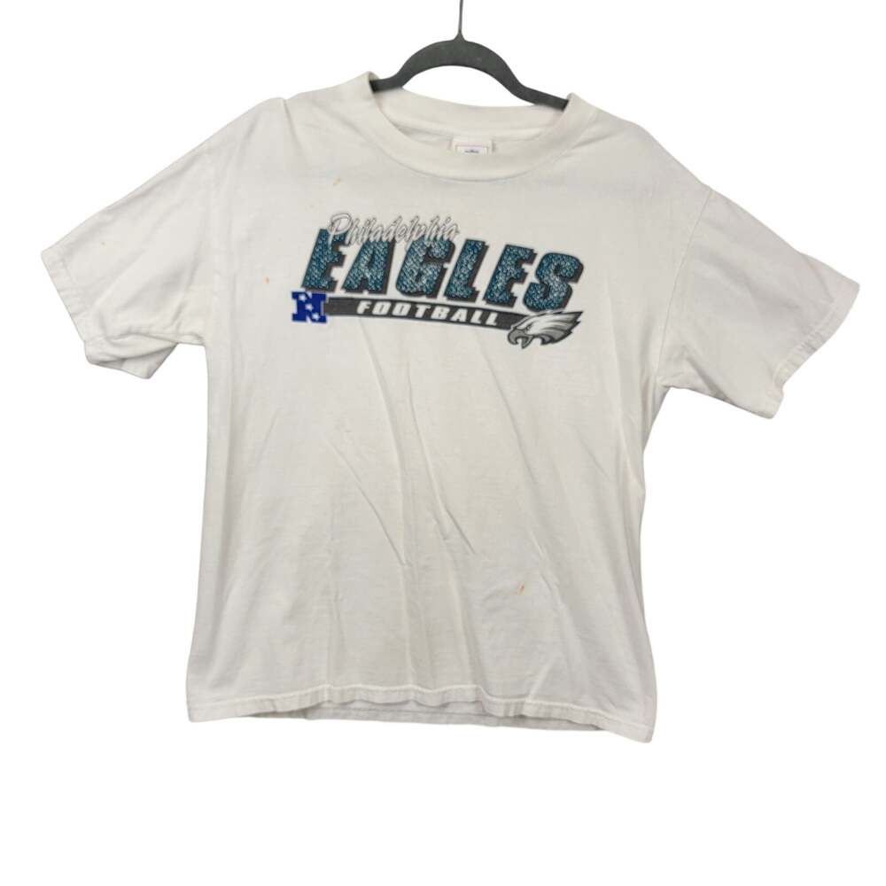 NFL Team Apparel Philadelphia Eagles Football Graphic Tee Large White Short